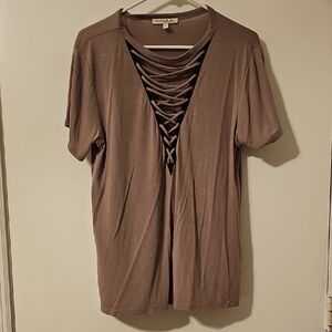 Lace-Up V-Neck Short Sleeve Top